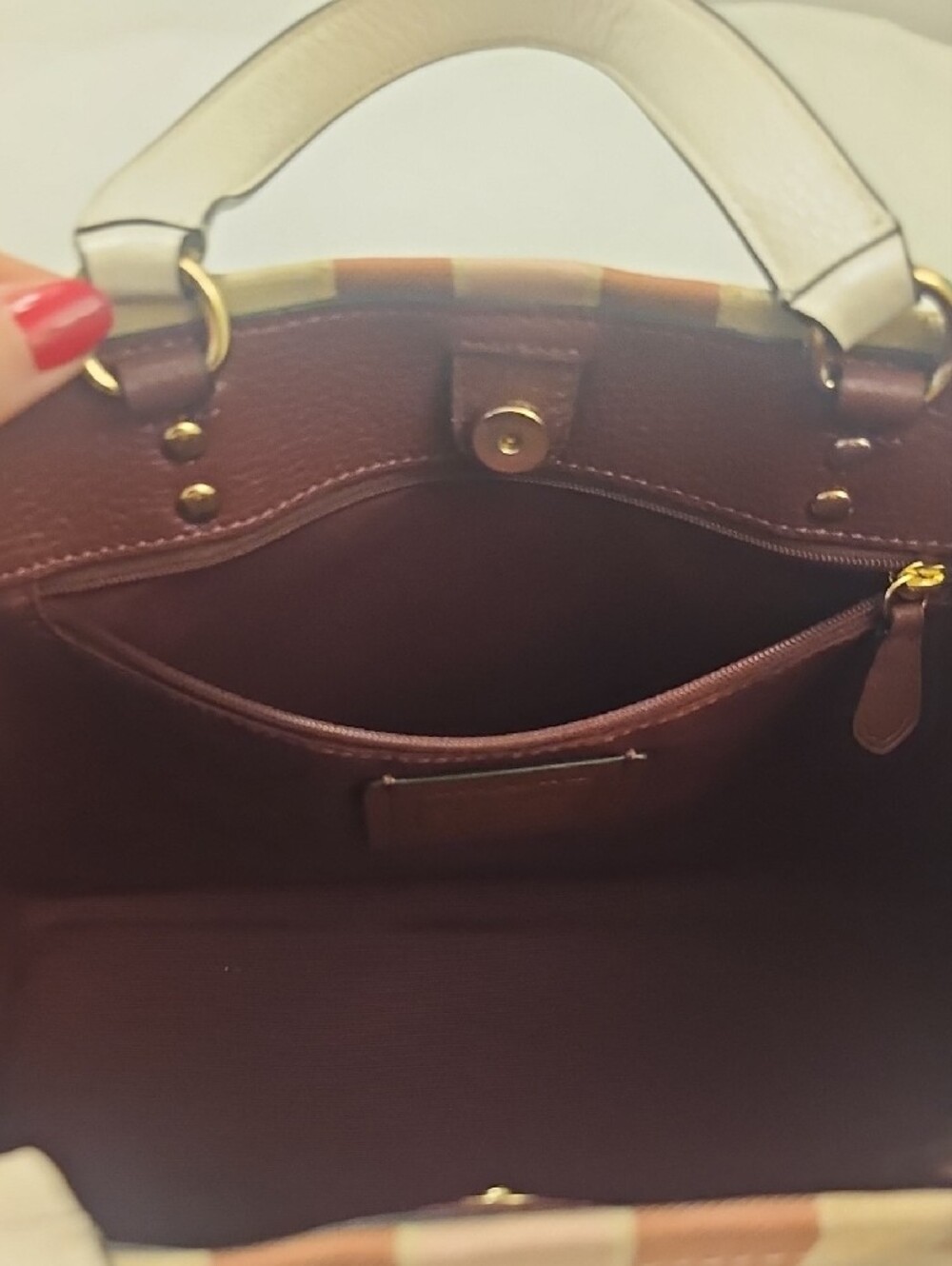 Coach Beige Signature Tote with Pink Stripe and Cream Trim - Picture 11 of 13